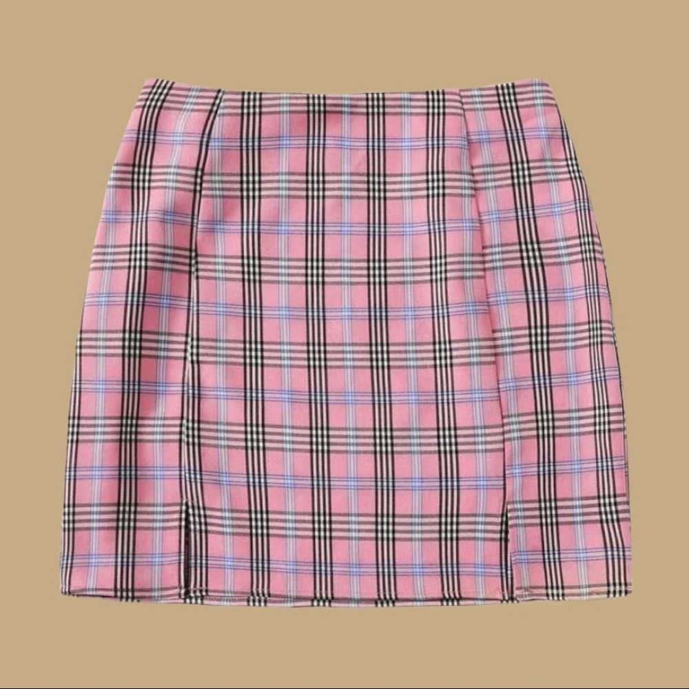 Pink Plaid Skirt